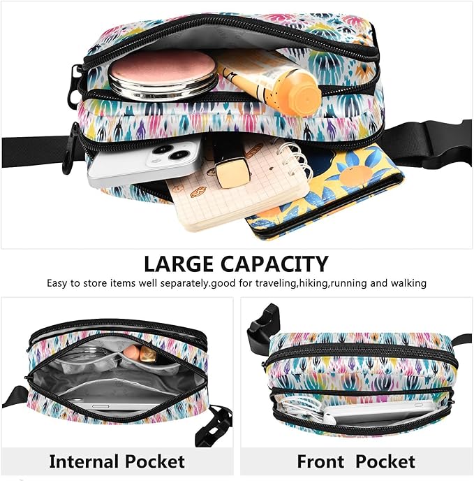 Ethnic Ikat Print Fanny Pack for Women Men Water Resistant Fashion Waist Packs with Adjustable Strap Belt Bag for Travel Workout Jogging Hiking 21219829