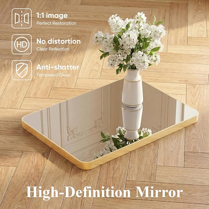 Sweetcrispy Bathroom Mirror for Over Sink, 30x40 Inch Wall Mount Mirror with a Rounded Rectangle and Matte Metal Frame, Modern Wall Vanity Mirror for Home Decor, Living Room, Bedroom, Gold