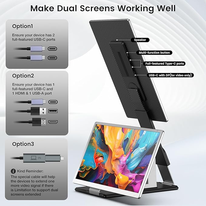 Fagomfer S6 Laptop Screen Extender | Silver | 15.6'' | FHD 1080P | 86% NTSC | Triple Laptop Monitor Extender | Working with Windows, Mac, DeX, Chrome, Desktop, Mini PC