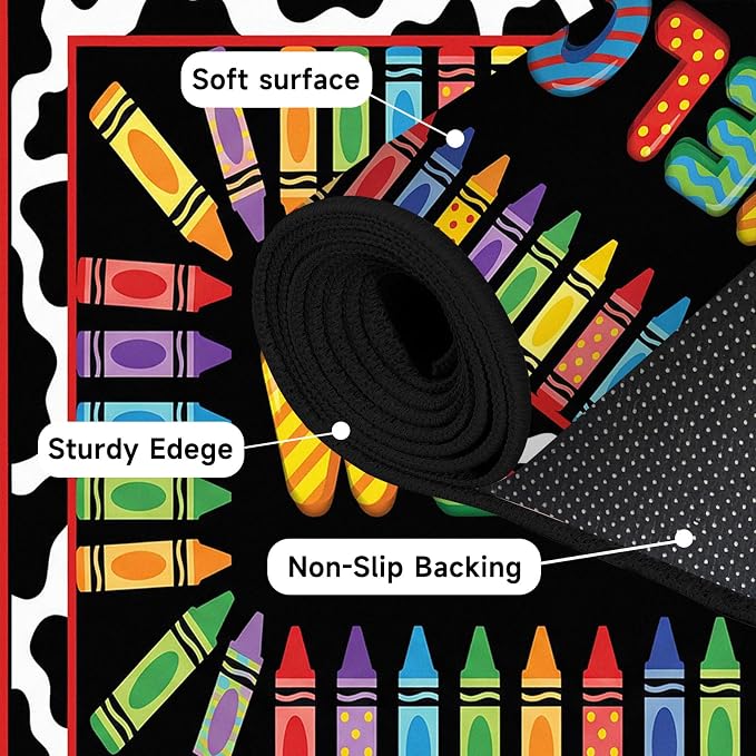 Welcome Crayon Area Rug 2'x3' Colorful Alphabet Rugs for Entryway Bedroom Living Room Nursery Playroom Classroom Home Decor Non-Slip Washable Carpet Kids Floor Mat