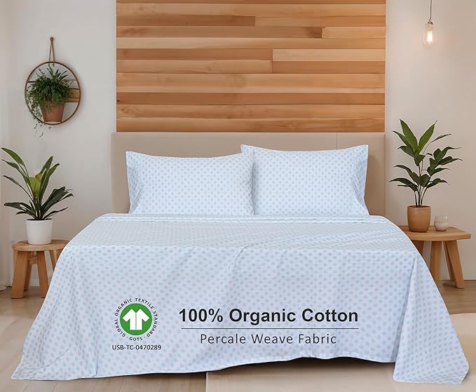 RUVANTI 100% Organic Cotton Sheets California King, Percale Weave, GOTS Certified, 4-Piece Set, Deep Pocket 13", Crisp & Breathable, Soft Durable Bedding, Sábanas Algodón Orgánico – Circle Imprint
