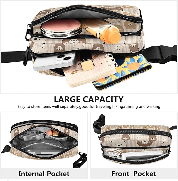 Kawaii Bear Stripe Fanny Pack for Women Men Water Resistant Fashion Waist Packs with Adjustable Strap Belt Bag for Travel Workout Jogging Hiking 21219062