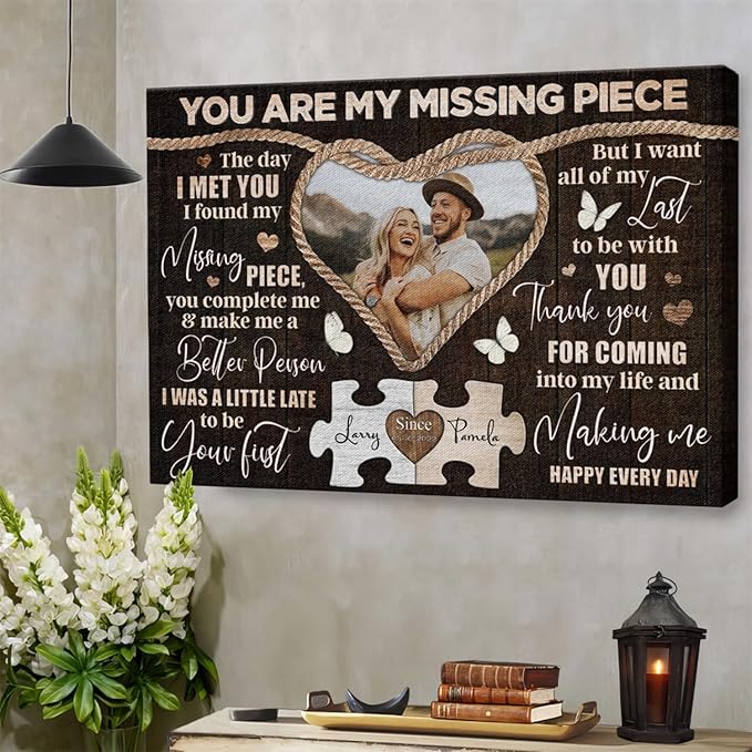 Dem Canvas Personalized Canvas Prints, Custom Photo And Name, You Are My Missing Piece, Wedding Gifts For Couple Anniversary Wedding Engagement Gift For Couples Canvas (18x12)