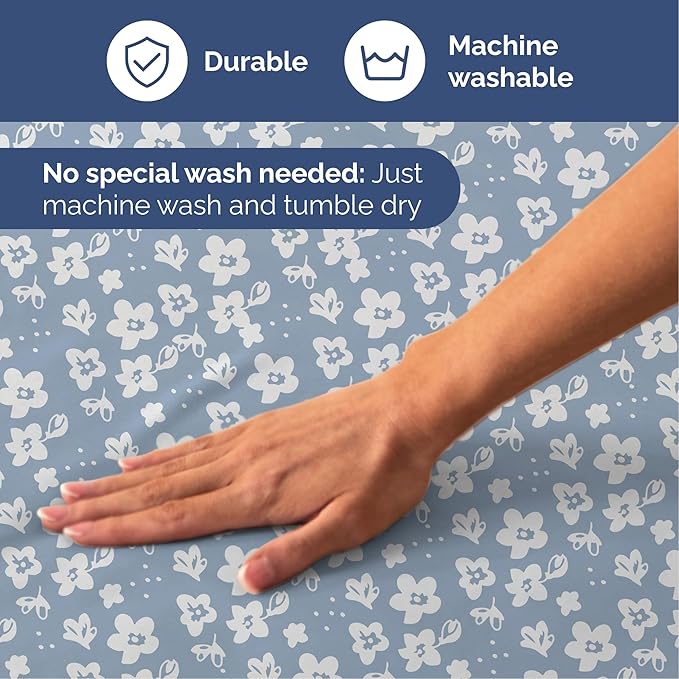 Floral Sheets - Blue Floral Bed Sheet Set - 1 Flat, 1 Fitted & 1 Pillowcase w/ Deep Pockets - Comfy, Wrinkle & Fade Free - Boho Botanical Bedding - Ultra-Soft, Breathable and Cooling - Twin Size Set