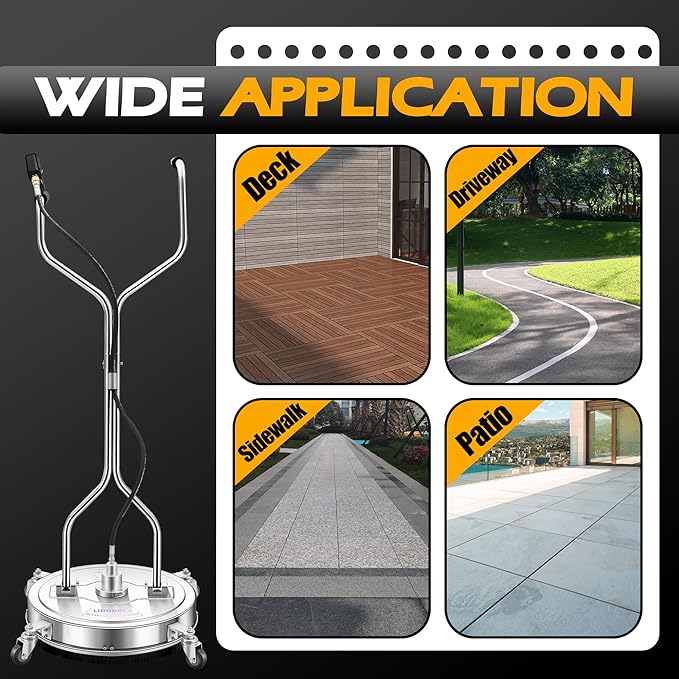 20" Pressure Washer Surface Cleaner with 4 Wheels and Dual Handle, Power Washer Attachment for Cleaning Concrete, Patio, Sidewalk, Deck and Driveways - PWS 20