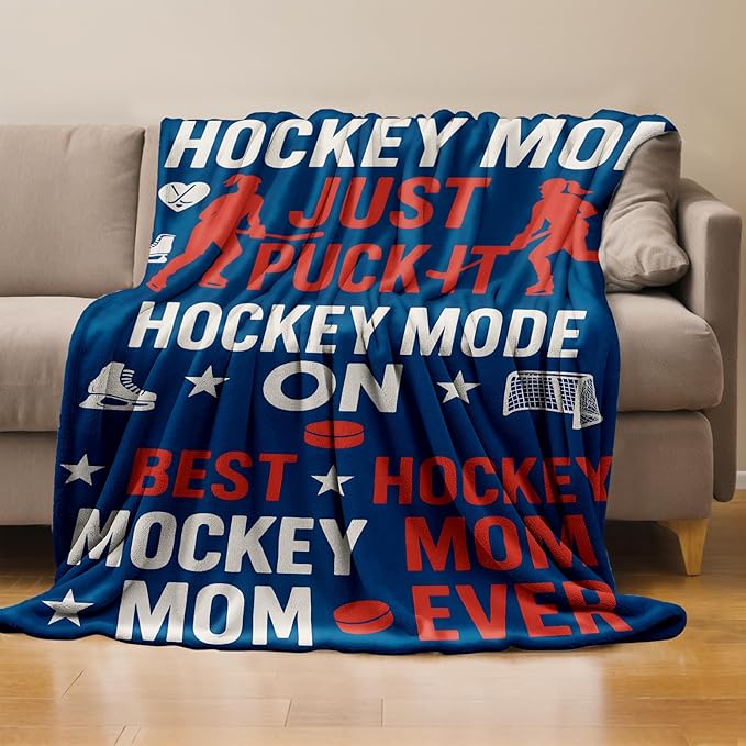 Hockey Mom Throw Blanket Gifts for Boys Girls Kids Adults, Hockey Icons Flannel Blankets for Travel Sofa Living Room Decor 60"X80"