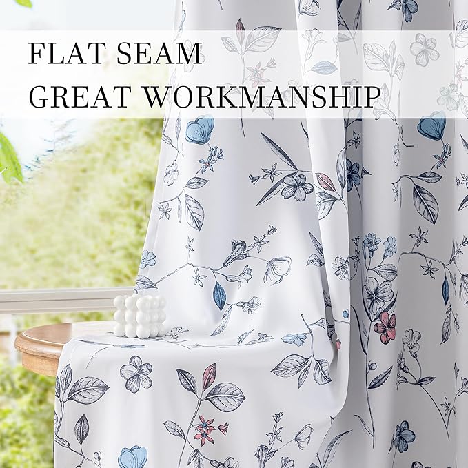 ChrisDowa 100% Blackout Floral Curtains 63 Inches Long 2 Panels for Bedroom Living Room Navy Blue Flower Patterned Room Darkening Thermal Insulated Soundproof Grommet Window Treatments Drapes,52X63