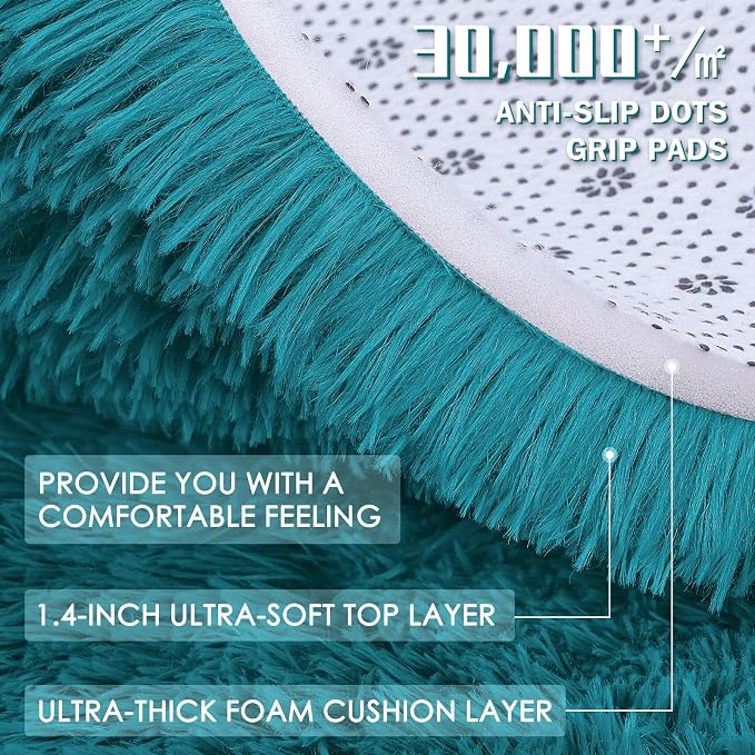 OLANLY 2x5 Machine Washable Runner Rugs for Hallway, Soft Fluffy Shaggy Bedside Rugs for Bedroom, Living Room, Indoor Floor Carpet for Kids Girls and Boys, Nursery Rooms, Home Decor Aesthetic, Teal