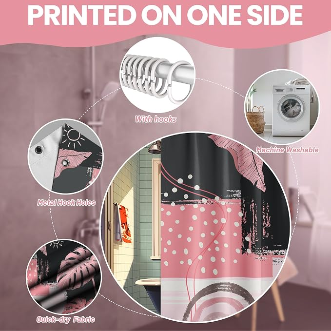 Pink and Gray Mid Century Modern Shower Curtain Bohemian Abstract Light Pink and Grey Shower Curtains for Bathroom Decor Sets, Waterproof Cloth Fabric with Hooks, 72x84 Inch