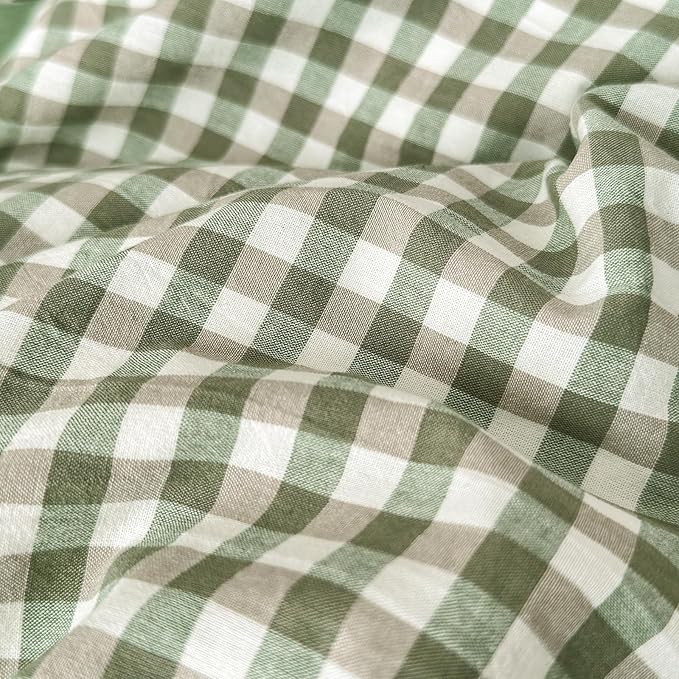 LifeTB Queen Comforter Set Green Gingham Comforter Modern Style Checkered Pattern Comforter Set Boho Grid Plaid Bedding Comforter Lightweight Fluffy Soft Grid Bedding Set Queen Size Breathable
