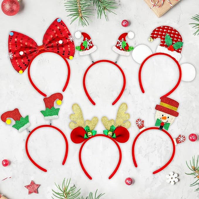 Christmas Hats Headbands Hair Accessories 6 PCS, Fun Holiday Party Favors Supplies Gifts Prizes for Kids, Christmas Headwear for Costume, Xmas Wearable Decorations Photo Booth Props Items Prizes