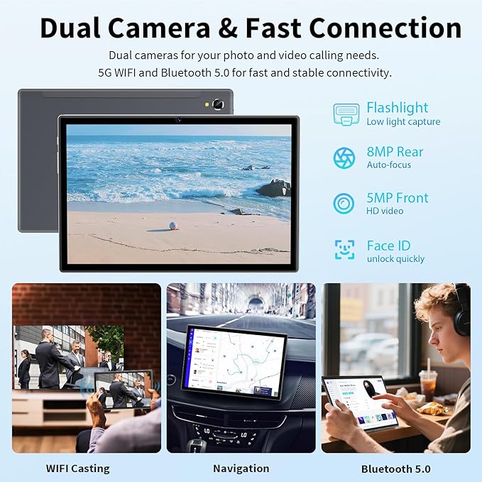 2026 Android Tablet with Keyboard, 24GB+128GB+2TB Expand, 10 inch Android 15 Tablet with Gemini AI, 8000mAh, BT 5.0, GMS Certified, 5G/2.4G WiFi, Tablets Pc with Mouse, Case, Stylus-Green Case