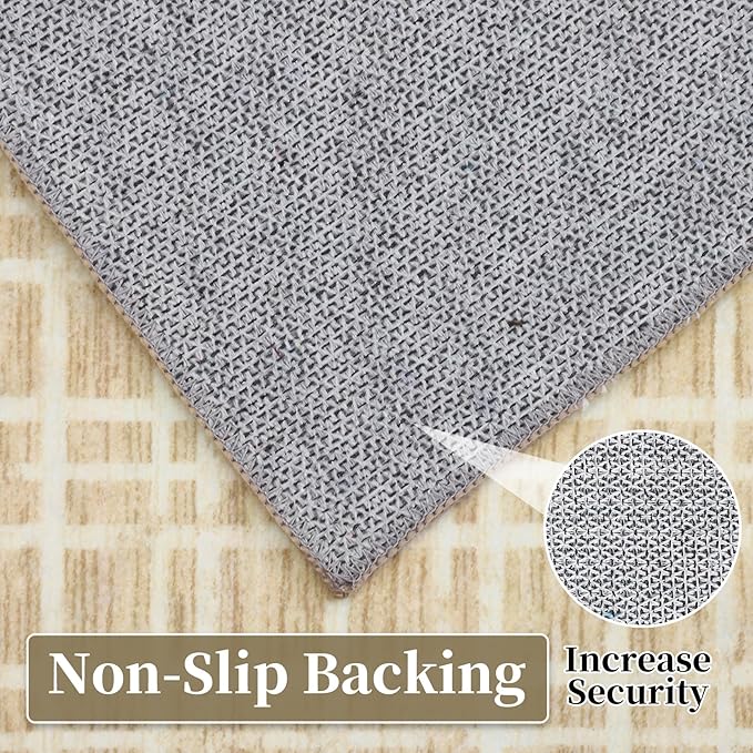 Modern Rug 8x10 Area Rugs for Living Room Washable Bedroom Rug Geometric Grid Large Area Rug Soft Non Slip Throw Rugs Low Pile Stain Resistant Carpet for Office Dining Room 8'x10' Yellow