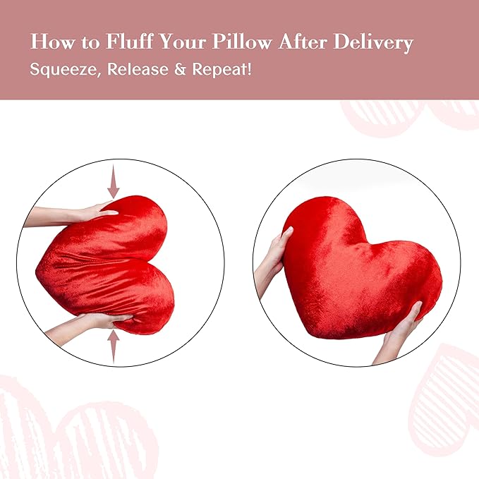 AELS Heart Shaped Pillow, 20 Inches Heart Decorative Throw Pillows, Love Pillows Cute Pillow, Valentines Day Decorations, Wedding Decor, Living Room Bedroom Nursery Decor, Shiny Red