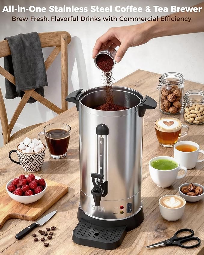 OSTBA 950W Commercial Coffee Urn 50 Cup / 8.3L 304 Stainless Steel Percolator Coffee Pot, Double-Wall Hot Water Dispenser Electric Coffee Maker Fast Brewing for Home, Office, Catering & Small Events