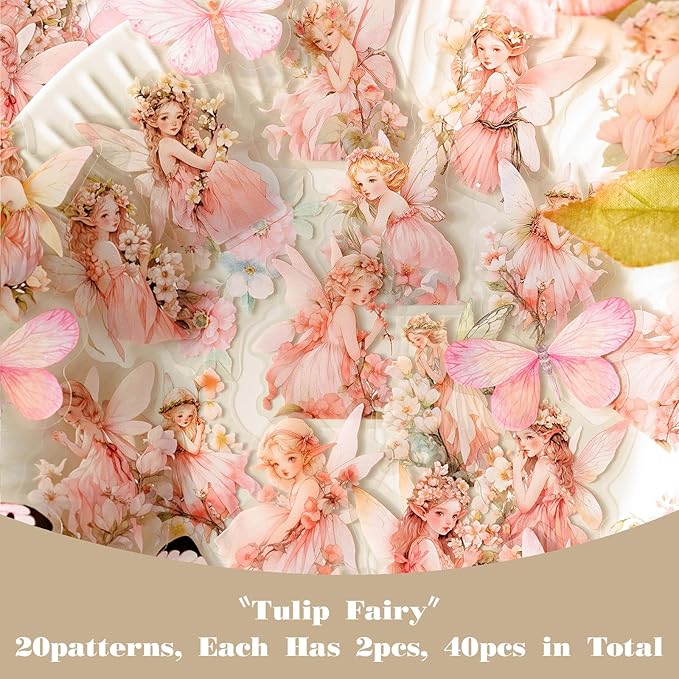 SIBLYMONA Vintage Fairy Stickers 120Pcs Transparent Stickers for Scrapbooking Journaling, Floral Butterfly Cottagecore Junk Journal Scrapbook Supplies, Rub On Transfers for Crafts (120, Pink)