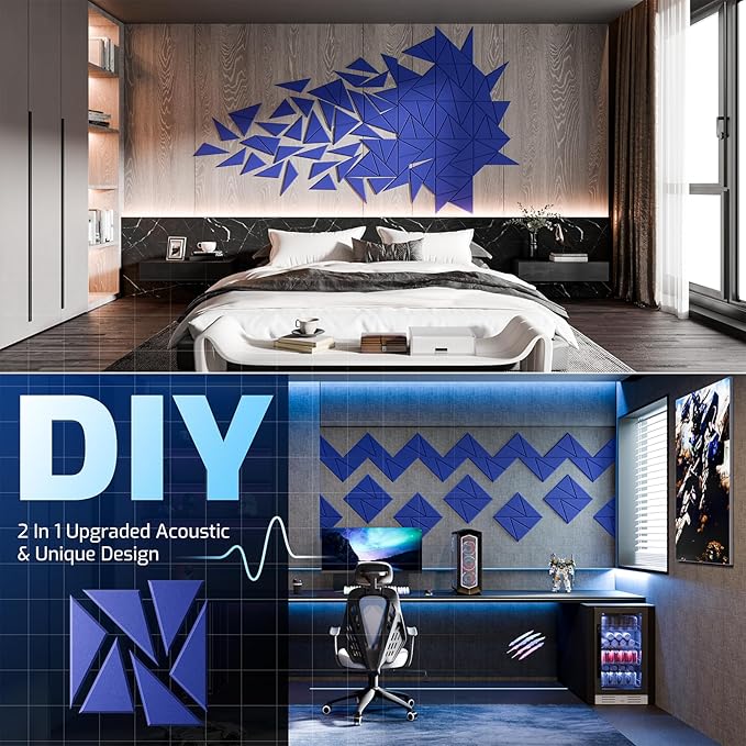 22 Pack Acoustic Panels with Self-Adhesive, 12"X 12"X 0.4"Sound Proof Foam Panels, Sound Panels High Density, Soundproof Wall Panels for Home Studio Office Blue