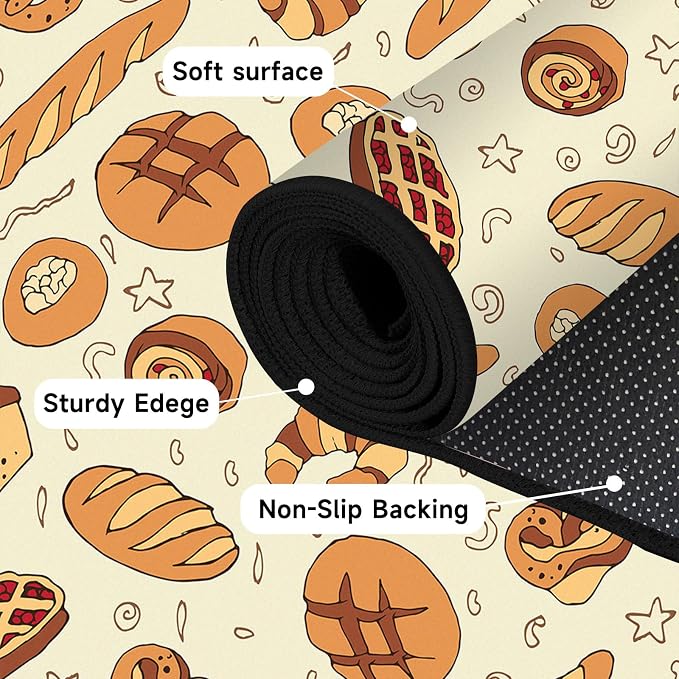 Cute Bread Area Rug 3D Cattoon Carpt Waffle Croissant and Muffin Rugs for Bedroom Living Room Kitchen Nursery Playroom Home Decor Washable Non Slip Floor Mat,4'x6'