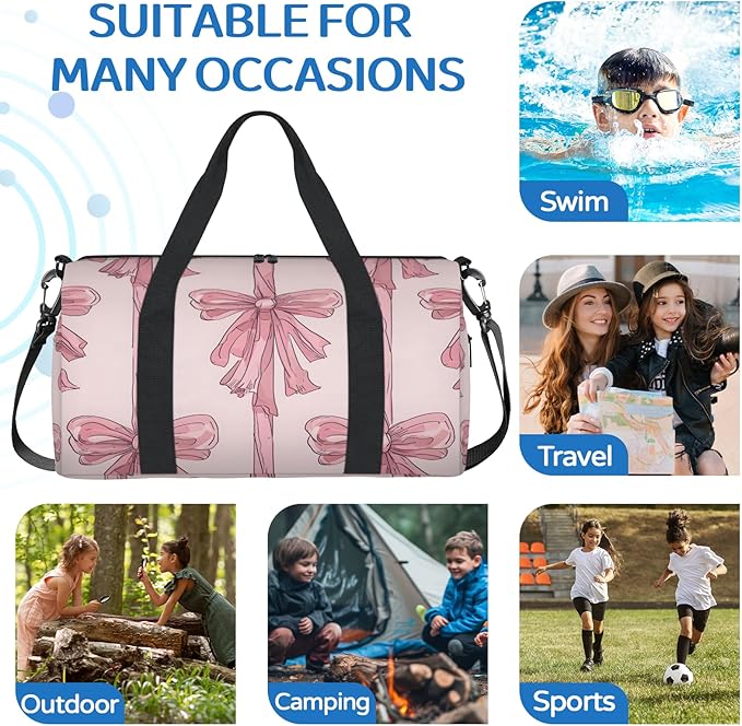 Bow Tie Overnight Travel Bag Unisex Pink Carry-On Size Tote Bag Suitable for Travel Duffle Gym Sports