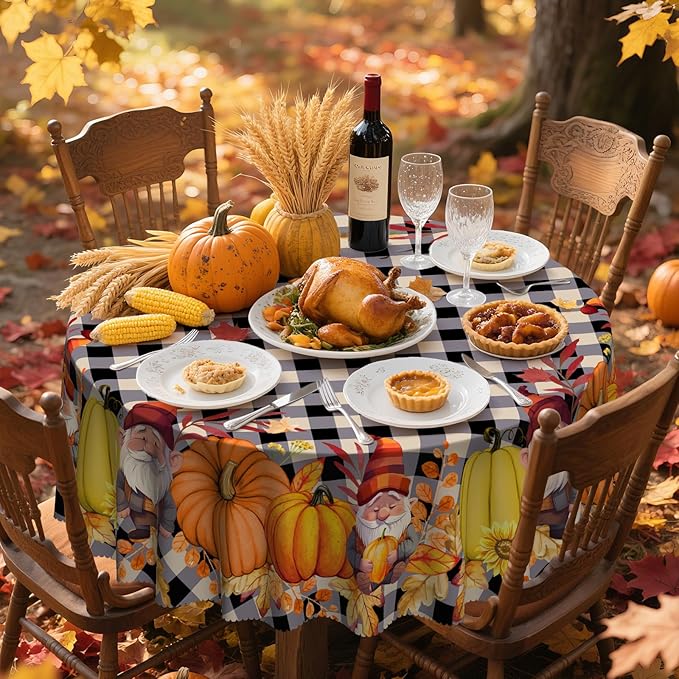 Eikione Round Tablecloth 60 Inch, Fall Tablecloth, Pumpkin Table Cloth, Autumn Harvest for Christmas, Holiday, Thanksgiving, Harvest