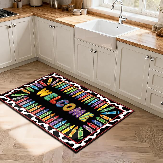 Welcome Crayon Area Rug 3'x5' Colorful Alphabet Rugs for Entryway Bedroom Living Room Nursery Playroom Classroom Home Decor Non-Slip Washable Carpet Kids Floor Mat