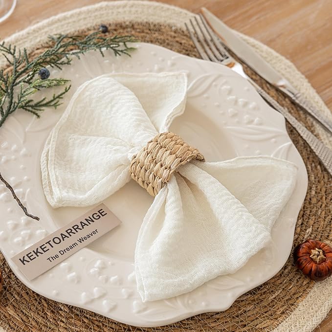 Cheesecloth Napkins 17x17 Inches Cloth Napkins Handmade Reusable for Lunch Dinner Wedding Baby Bridal Shower Party Rustic Boho Decorations Bulk Set of 10 Ivory Cream White