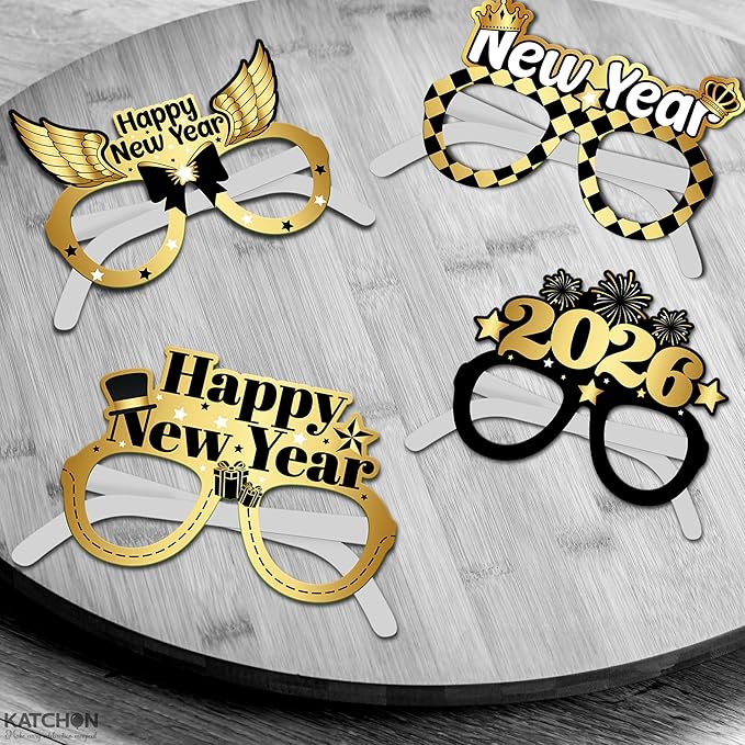KatchOn, Happy New Years Glasses 2026 - Pack of 12 | New Year Photo Booth Props | New Year Party Glasses, Happy New Years Decorations 2026 | NYE Sunglasses, New Years Eve Party Supplies 2026