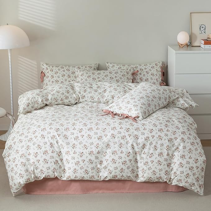 HighBuy Vintage Floral Comforter Set Full Size 3 Piece All Season with 2 Bowknot Bow Tie Pillowcases Boho Style Soft Comforters Cozy Bohemian Floral Bedding Sets for Women Girls,Cooling Comforter