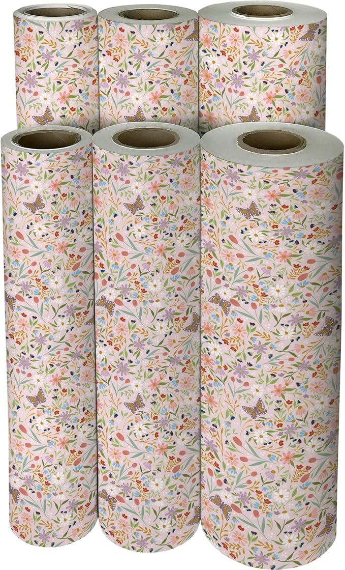 Jillson Roberts Bulk Gift Wrap, Everyday Gift Wrapping Supplies, Delicate Floral 1/2 Ream 417 feet x 24 inches