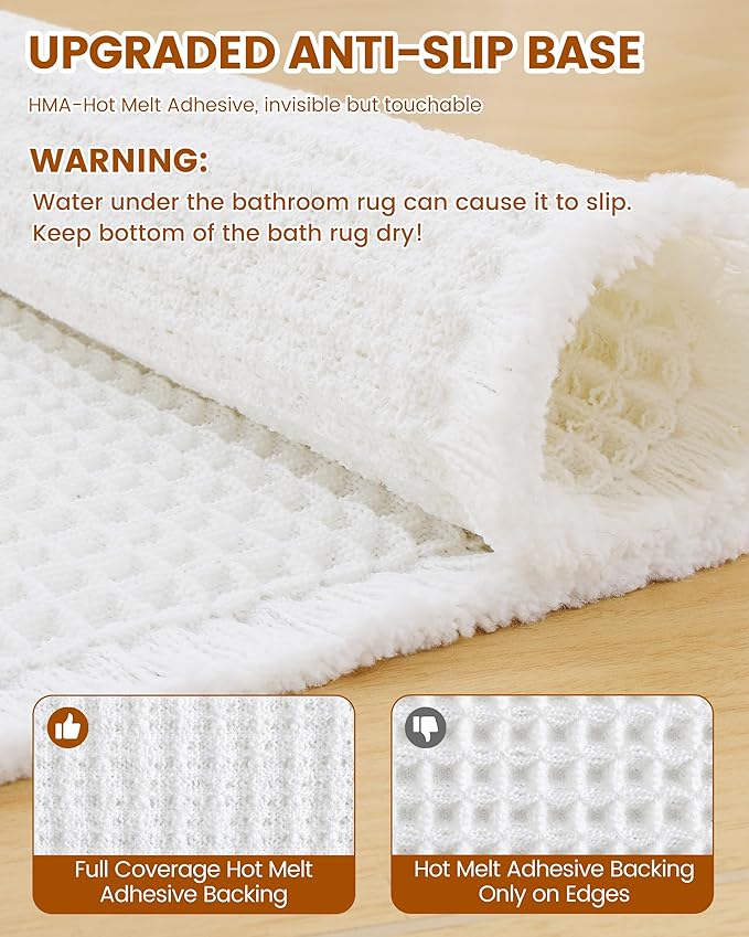 Smiry Waffle Bath Mat 72x24, Extra Soft Absorbent Bathroom Rugs, Non Slip Machine Washable Quick Dry Bath Rugs for Bathroom Floor, Tub, Shower, Home Decor Accessories, White