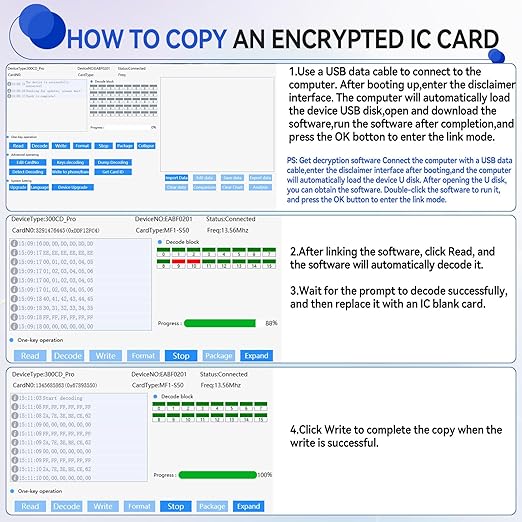 RFID Copier Reader Writer,Multi-Frequency 125kHz 13.56MHz Card Duplicator for Access Control, Home Security & Elevator Cards,Supports IC ID HID UID | Includes Free Software, USB Cable & 15 Blank Cards