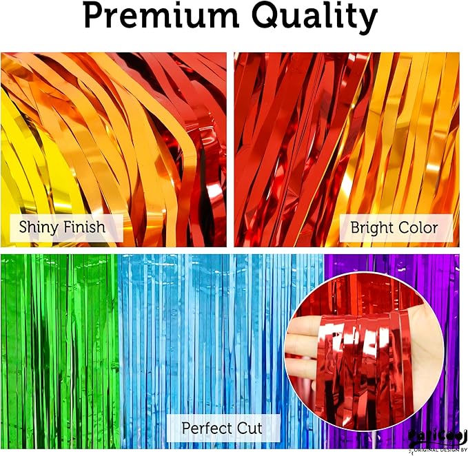 Thicken Rainbow Streamers 2 Pack 3.2 x 8.2 FT for Rainbow Birthday Party Decorations, Tinsel Backdrop Curtains, Foil Fringe Photo Backdrop for Fiesta, Mexican, Pride, Baby Shower Decorations