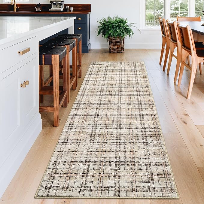 Washable Runner Rugs 2x10 Rug Runner Modern Non Slip Kitchen Rugs Indoor Entryway Rug Farmhouse Soft Bath Mat Stain Resistant Carpet for Bedroom Hallway Laundry 2'x10' Beige