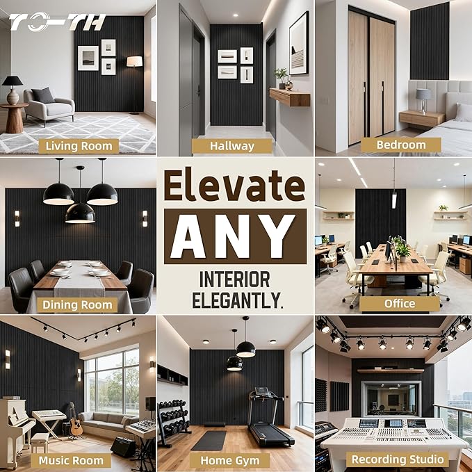 TO-TH Wood-Look Acoustic Wall Panels, 10 Pack 47.2” x 23.6” Acoustic Panels, Decorative Sound Absorbers Sound Dampening Panels for Home, Office, Basement, Smoky