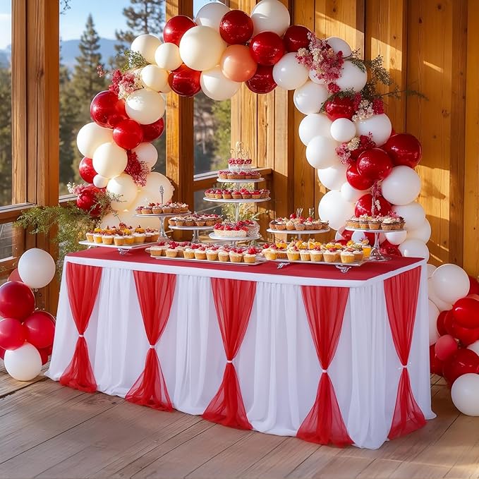 Circus Table Skirt Red White Striped Tulle Table Skirts for Rectangle Table Birthday Carnival Circus Party Decorations 9ft