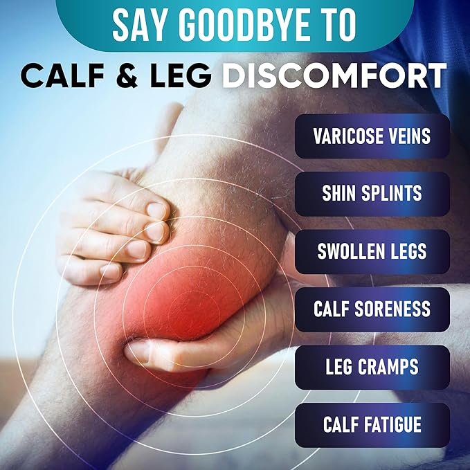 Calf Compression Sleeves for Men and Women - (1 Pair) Footless Compression Socks Support for Varicose Veins, Nursing, Pregnancy, Running - PhysFlex Leg Sleeve Brace for Shin Splints, Pain Relief and Reduces Swelling (Black, Large)