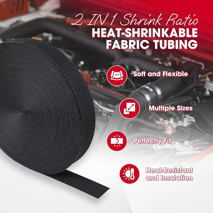 2 in 1 Heat Shrink Braided Sleeving Fabric Tubing-Ideal fit Irregular Shape Hose/Cable/Wire (1/2"(12mm), 45FT)