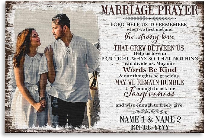 Dem Canvas Personalized Prints, Custom Photo and Name, Wedding Gifts for Couple, Anniversary Valentine Gift, Marriage Prayer Canvas, Engagement Gift (12x08)