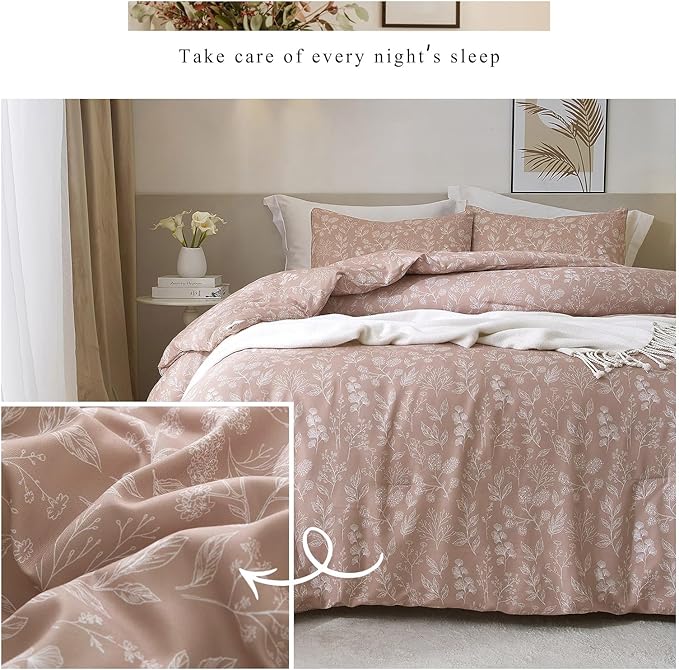 HighBuy Mauve Flowers Comforter Set Queen Size Soft Fluffy Floral Bedding Set Vintage Farmhouse Floral Comforter Set Garden Chic Botanical Comforter for Girls Teens Women,Queen Comforter Set