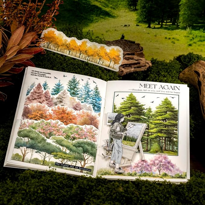 AuriicLeaf Tree Washi Stickers Set, 120PCS Nature-Inspired Forest Stickers for Scrapbooking, Journaling, DIY Crafts, and Art Supplies