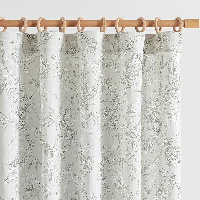 jinchan Floral Curtains 84 Inches Long Charcoal Grey Flower Linen Farmhouse Curtain for Living Room French Country Vintage Curtain Rod Pocket Curtains Set 2 Panels Gray Floral Printed
