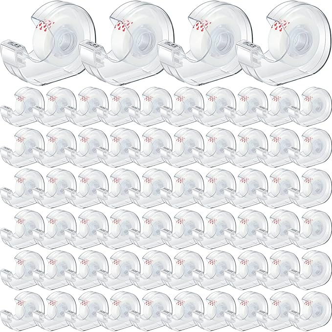 Yahenda 64 Pcs Invisible Tape and Refillable Dispensers Bulk 0.7 x 985 Inches Transparent Tape Refills Desk Dispenser for Office Home School