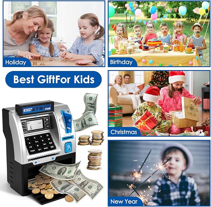 ATM Piggy Bank for Real Money – Mini ATM Bank Machine with Card & PIN, Coin & Note Recognition, Balance Calculator – Fun Electronic ATM Savings Bank for Teenagers & Adults