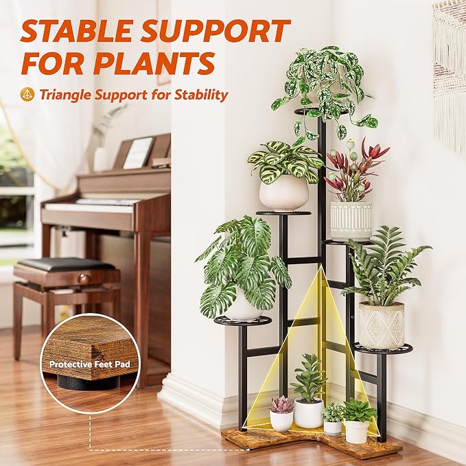 6 Tier Plant Stand Indoor Outdoor Metal Flower Pot Holder Shelf Tiered Planter Display Rack for Living Room Balcony Garden Patio
