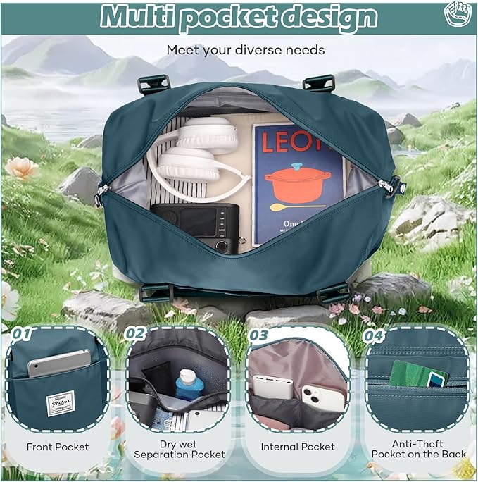 Small Gym Duffle Bag for Women, Mini Cute Weekender Handbag Carry on Travel Bag for Airplane, Water Resistant Sports Yoga Tote Bag with Dry Wet Separated Pocket