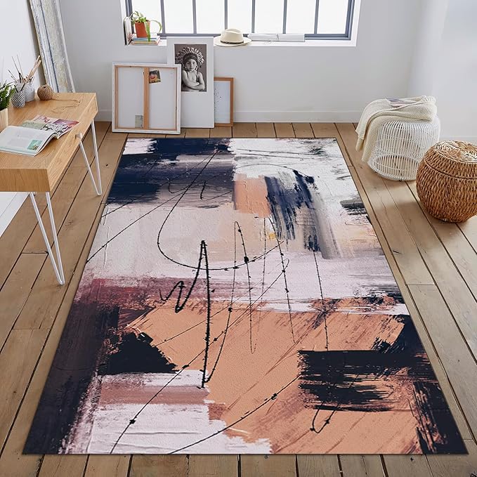 Abstract Graffiti Art Large Area Rug, Black Ink Lines Non Slip Print Rugs, Soft Machine Washable Carpet for Indoor Bedroom Living Room Office Decor Rug - 3 ft x 5 ft
