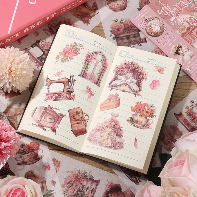 Auguro Vintage Ephemera Sticker 24 Sheets precut 300 washi Stickers Paper People Journal Stickers for Adults Junk journaling Sticker Book Scrapbooking Supplies