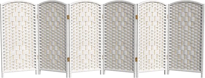 Red Lantern 3 ft. Short Diamond Weave Fiber Folding Screen - White - 6 Panel
