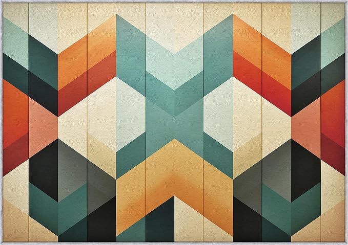 Mid Century Modern Area Rug 6x8, Washable Non-Slip Low Pile Abstract Geometric Carpet for Living Room Bedroom Home Office, Retro Contemporary Accent Rug in Teal Orange Cream Black