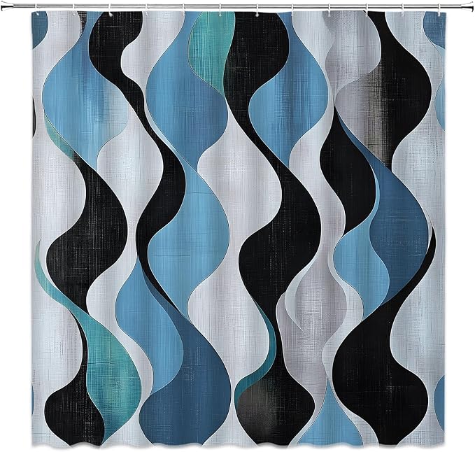 Mid Century Shower Curtain Boho Minimalist Modern Abstract Aesthetic Geometric Striped Atomic Retro Earthy Fabric Bathroom Decor Set with Hooks(70" Wx84 H)